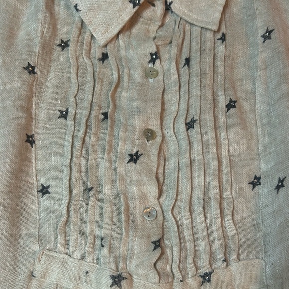 Paper Lace 100% Linen Tunic With Stars Size:M Tan and Black - Picture 3 of 6